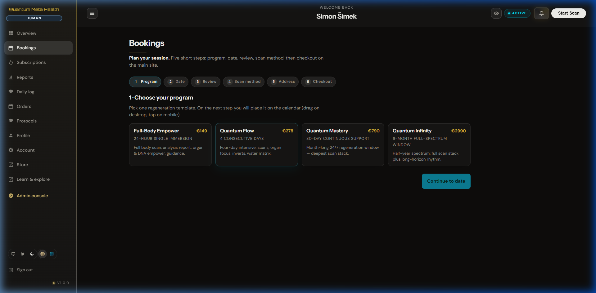 QMH booking page — choose your program, date and scan method