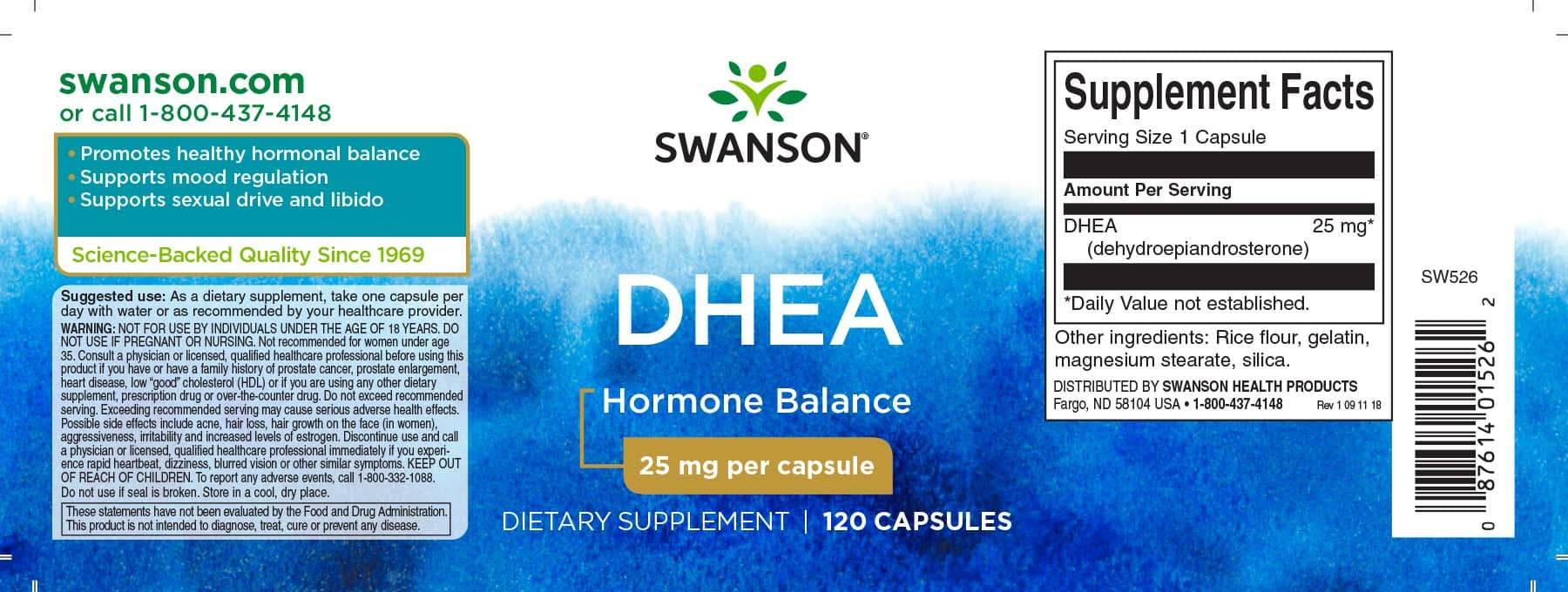View product label: DHEA – Swanson Premium