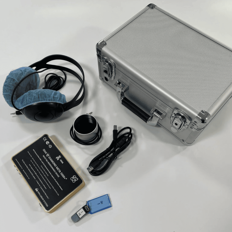 Advanced Health Diagnostic and Treatment Kit: ISHA Hunter Metatron Pro/Virus Expert/DNA Expert/Aura Expert/Meta Human 5000+, Hardware NLS Diamond Device, Bioinductor Headphones with 4 Sensors, and Reprint Chamber